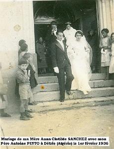 ORANIE- DETRIE- Mariage de mes parents Anne Clotide Sanchez et Antoine Pinto 01 02 1936 (2)
